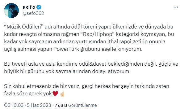 sefo dan powerturk muzik odulleri ne tepki